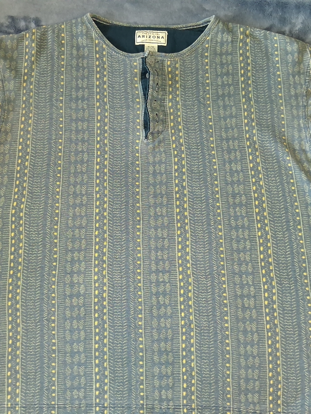 Arizona Men's Blue Yellow Geometric Button-Up Short Sleeve Shirt XL 100% Cotton